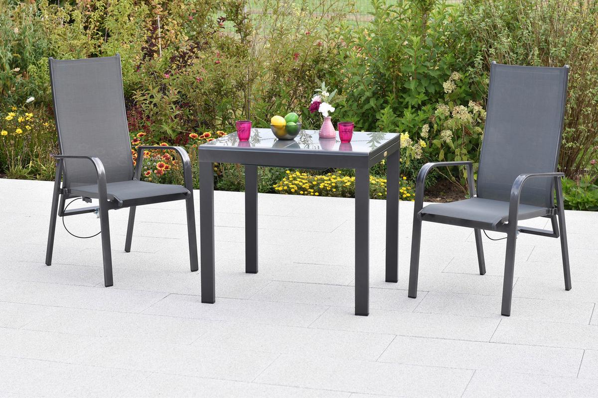 Vrtni Stol Alassio, 2 Kos - siva/barve grafita, Moderno, kovina/tekstil (56/109,5/76cm) - Gardenson