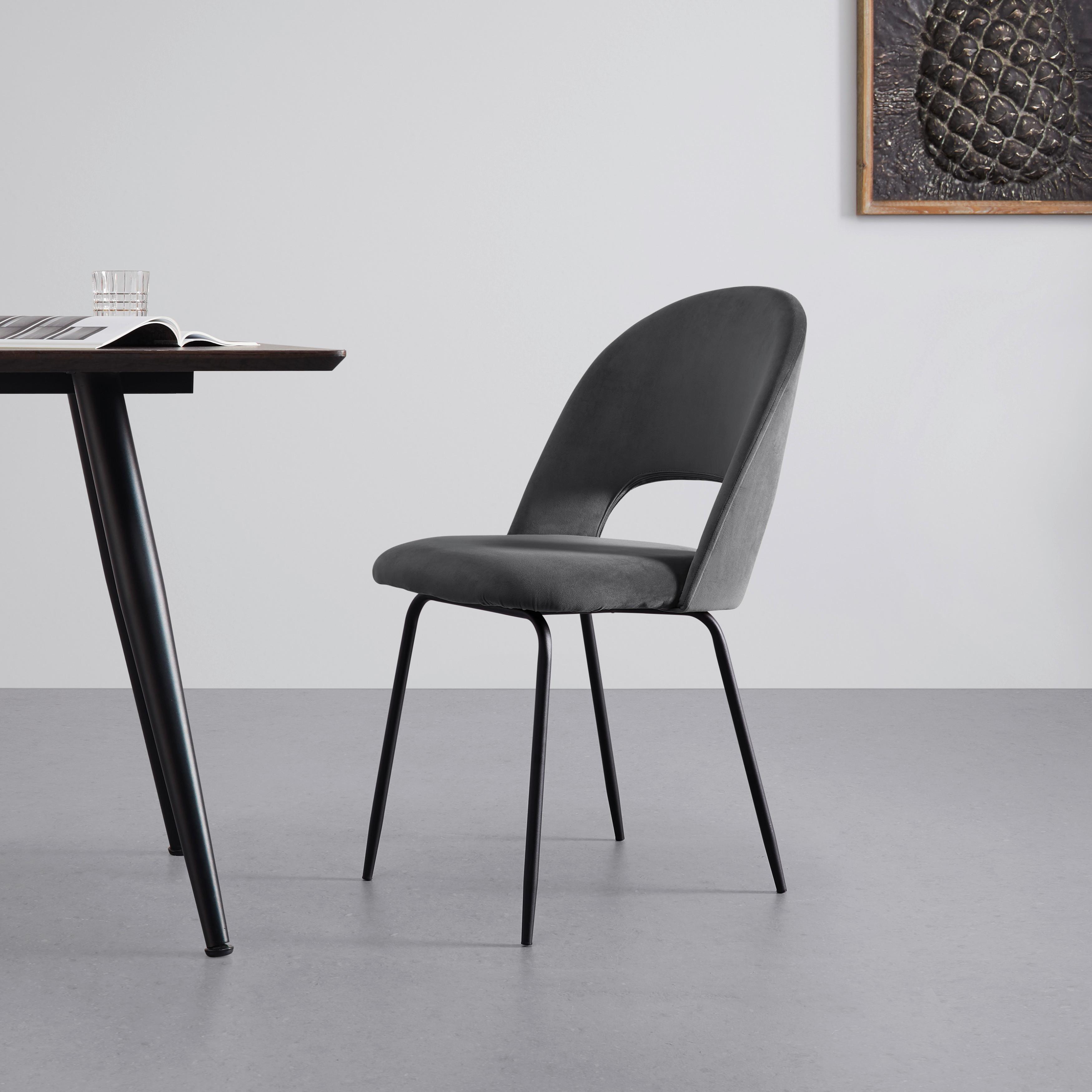 Stuhl "Romy", Webstoff, grau, Gepolstert - Schwarz/Grau, MODERN, Textil/Metall (51/88/58cm) - Bessagi Home