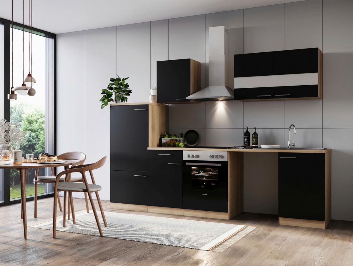 Kuhinjski Blok Z Aparati Merle, 280cm - barve nerjavečega jekla/črna, Basics, kovina/steklo (280cm) - Respekta