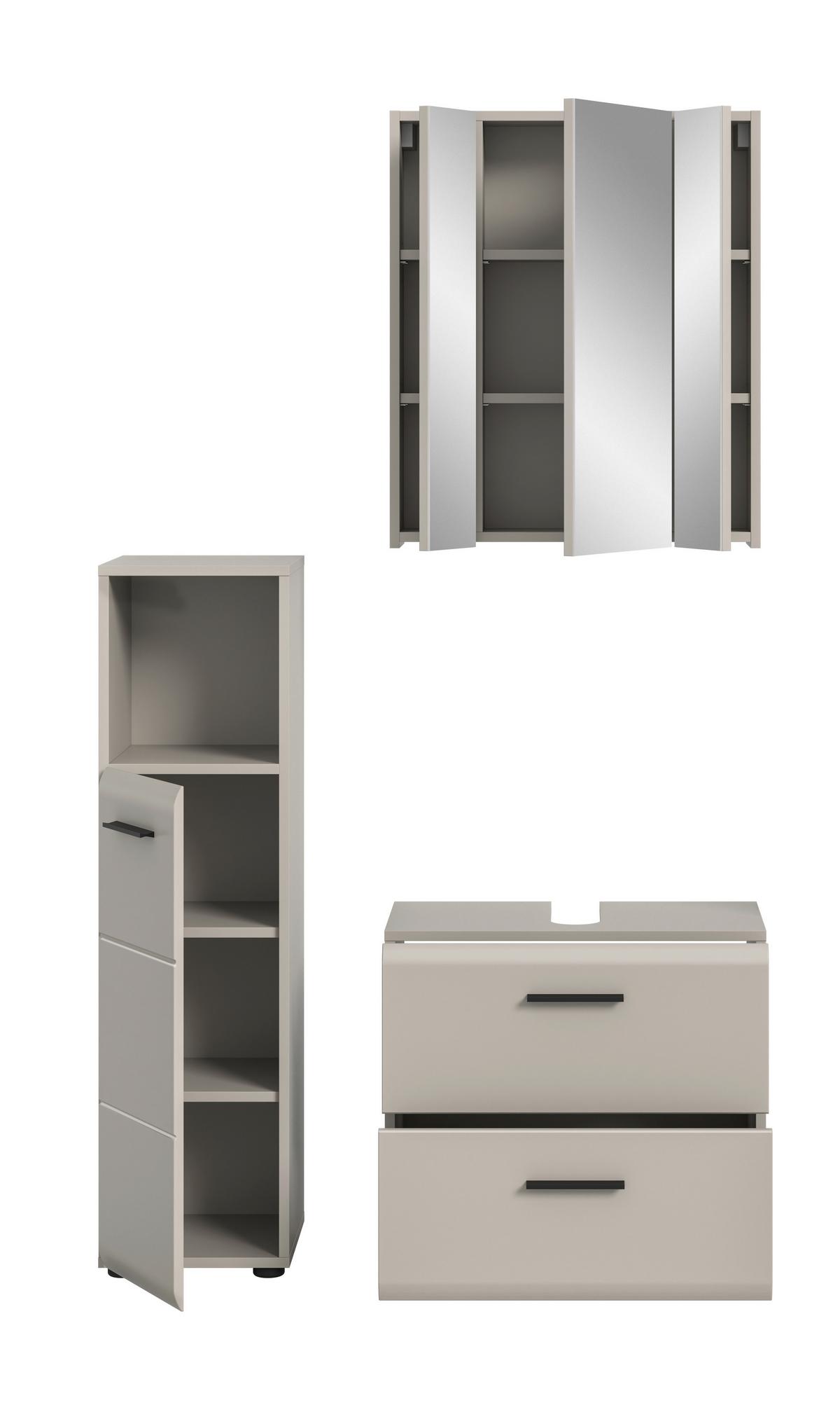 Badezimmer Ice Kaschmir 3-teilig - Kaschmir/Schwarz, Trend, Glas/Holzwerkstoff (90cm) - MID.YOU