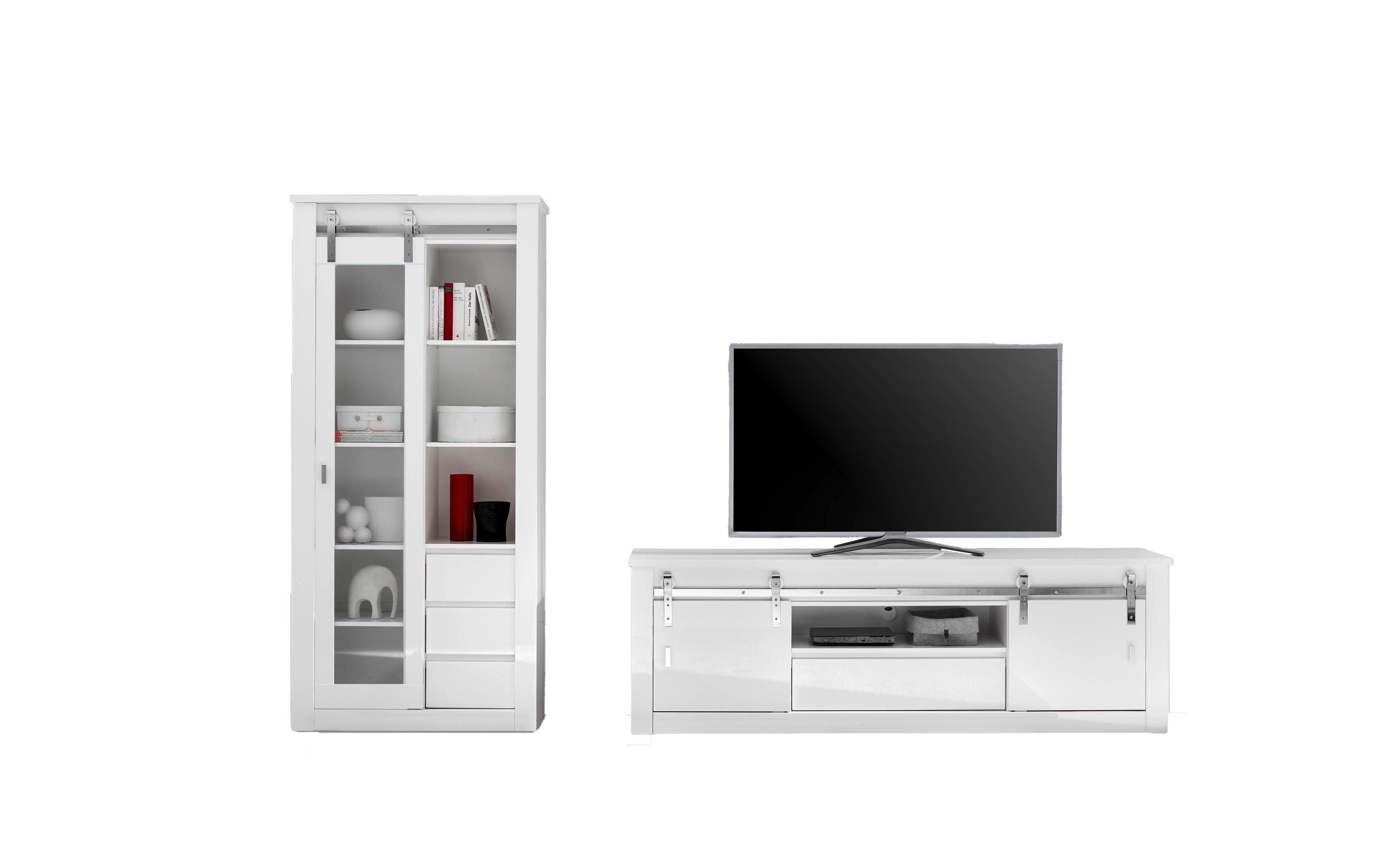 Wohnwand Daytona Weiß Hochglanz - Weiß Hochglanz/Weiß, Design, Holzwerkstoff (309/200/43cm) - Livetastic