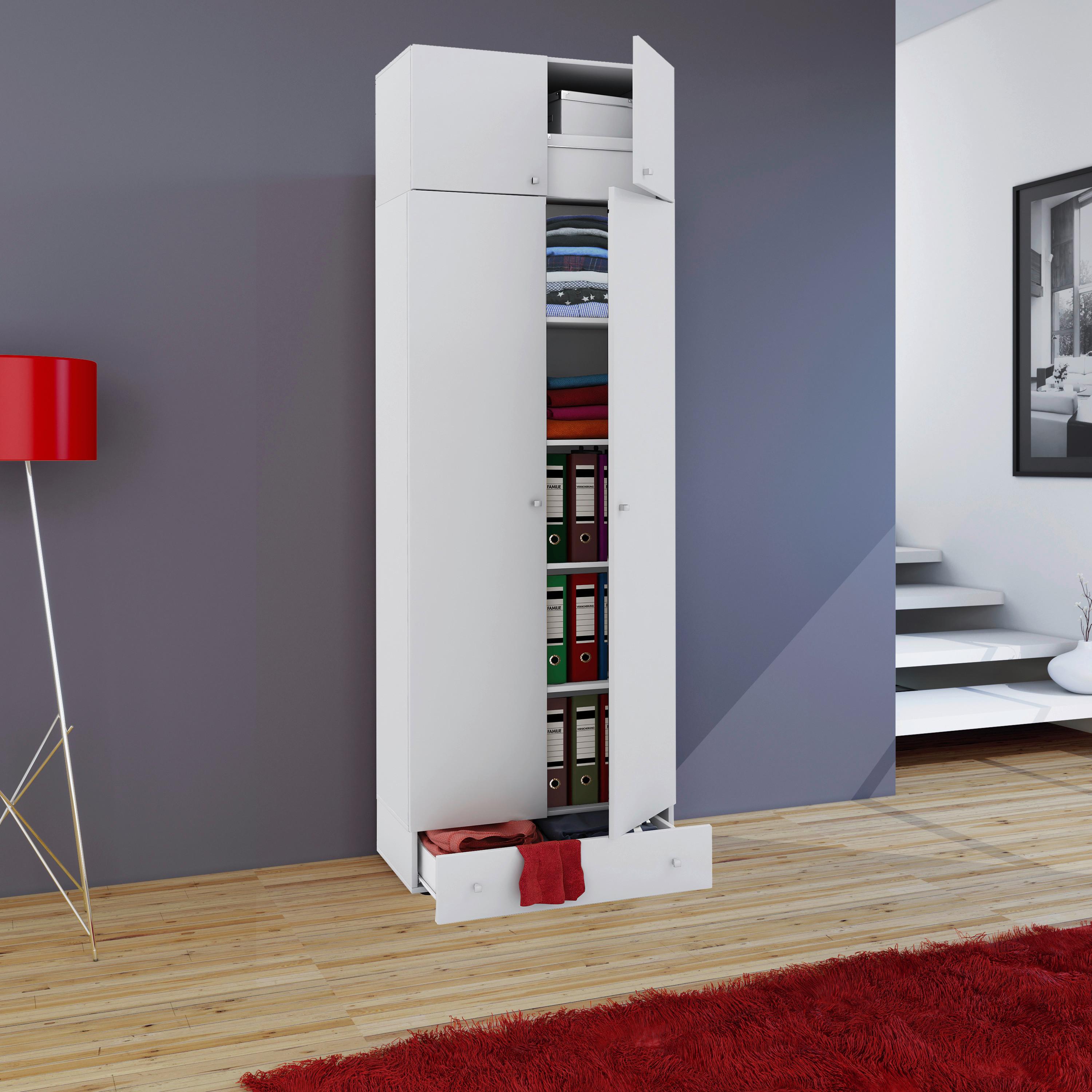 Večnamenska Omara Vandol I, Bela - srebrne barve/bela, Moderno, umetna masa/leseni material (70/238/39cm) - MID.YOU