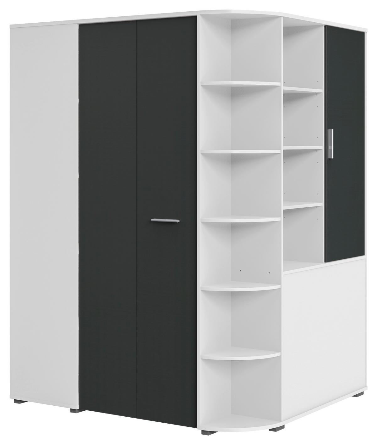 Eckschrank Young Graphitfarben/Weiß - Graphitfarben/Alufarben, KONVENTIONELL, Holzwerkstoff/Kunststoff (124/198/148cm) - Mömax