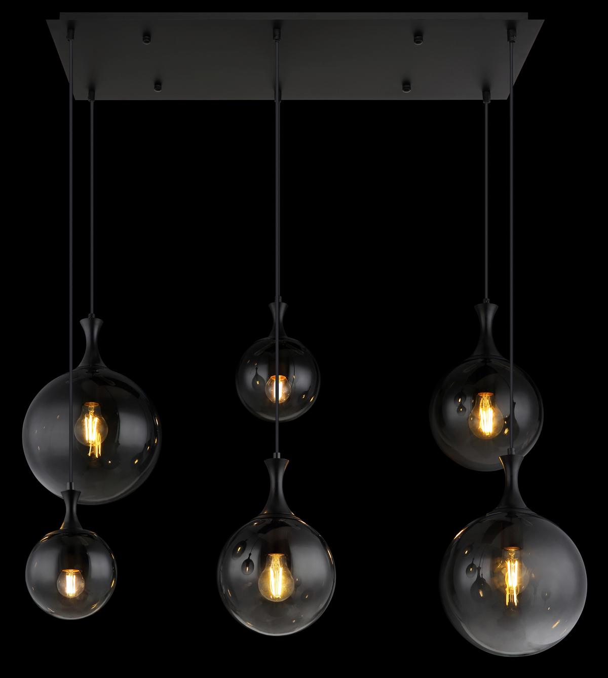 HÄNGELEUCHTE 15885-6H - Schwarz, Design, Glas/Kunststoff (97/48/141cm) - Globo