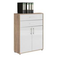 Aktenschrank Office Edition Sonoma Eiche/Weiß - Weiß Hochglanz/Sonoma Eiche, MODERN, Holzwerkstoff (84,5/114/33cm) - MID.YOU
