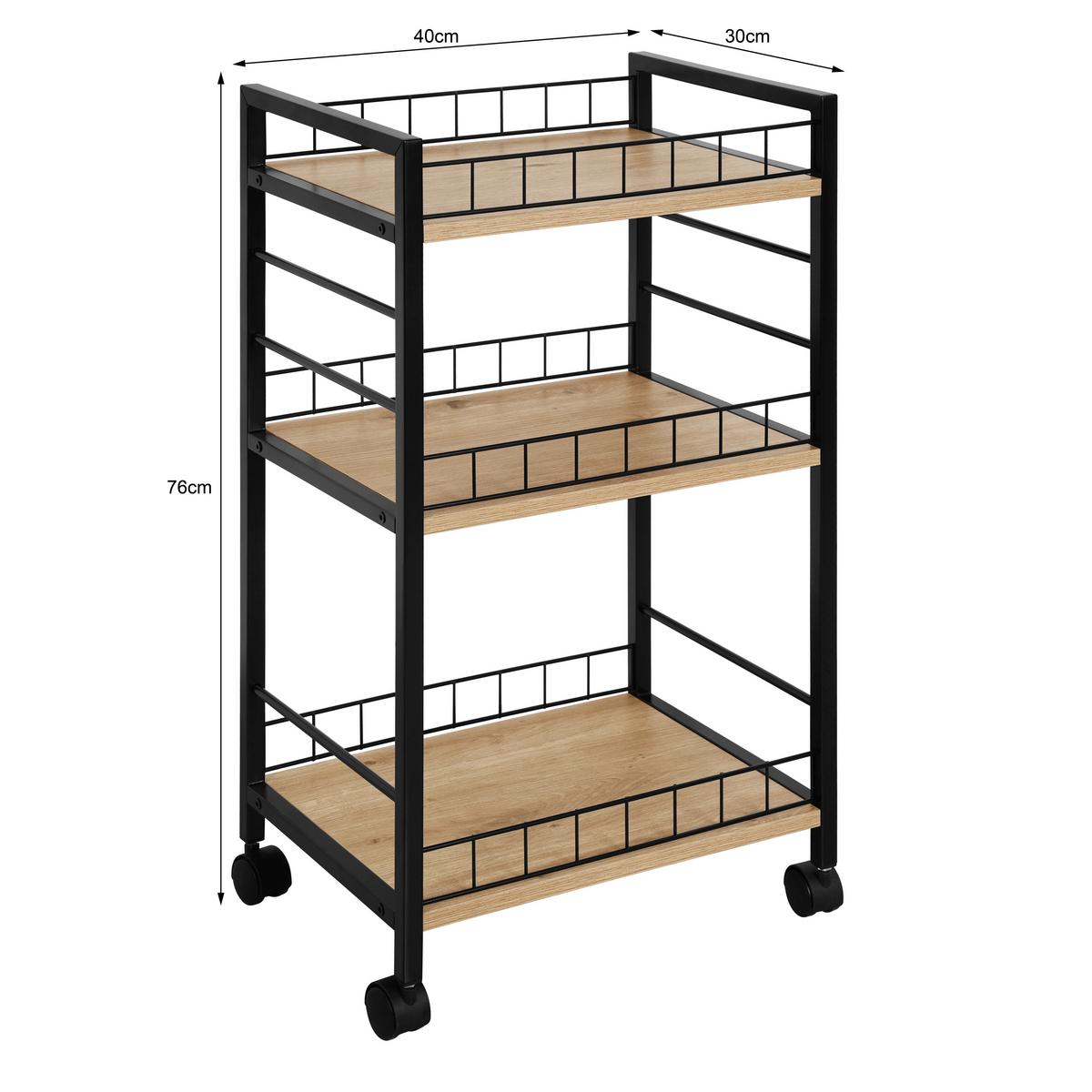 Cărucior pentru servit TROMSO 2 - stejar Artisan/negru, Trend, plastic/metal (40/76/30cm) - Zandiara