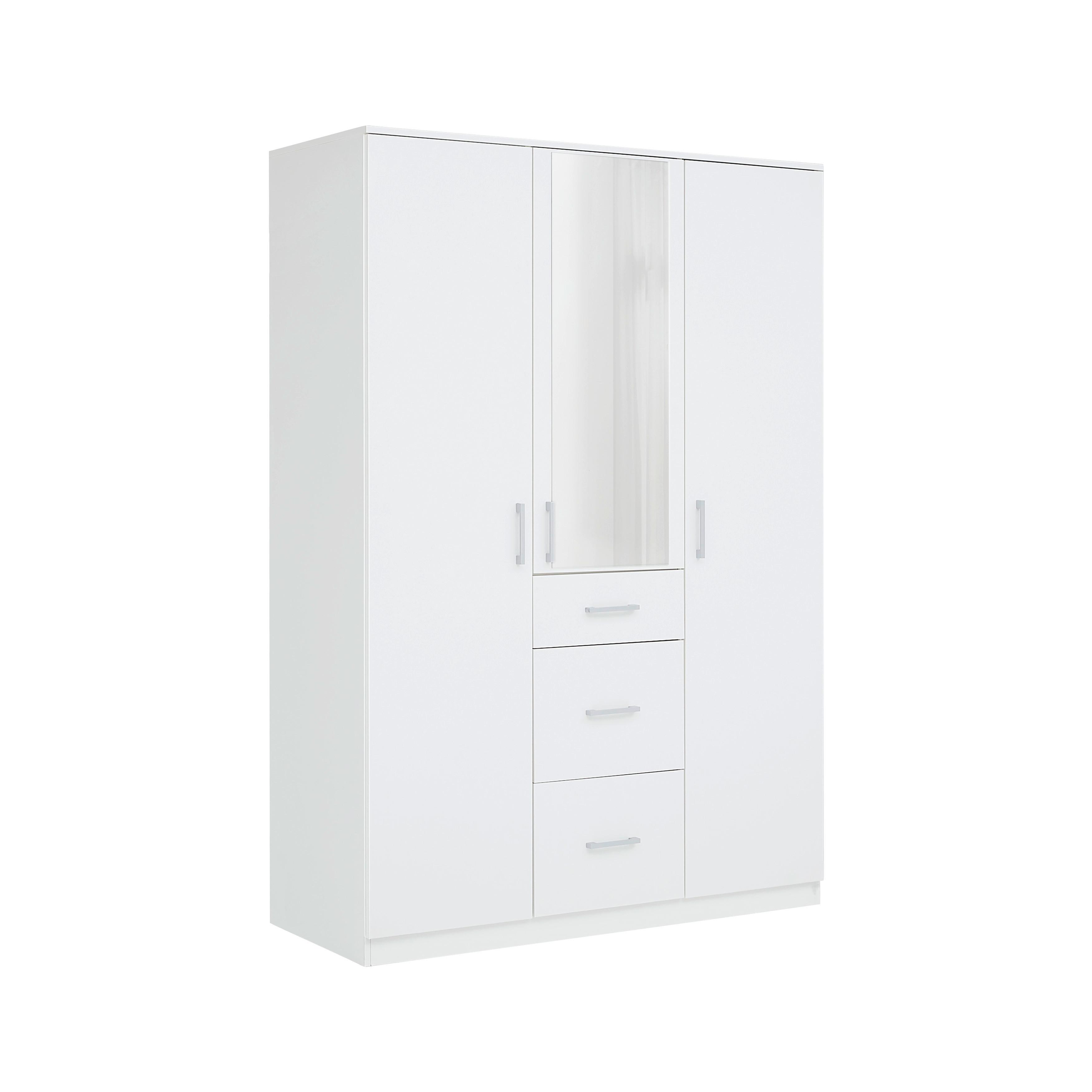 GARDEROB MED GÅNGJÄRNSDÖRRAR LASSE 3T/1SP -EXKLUSIV- - vit/grå, Klassisk, trämaterial/plast (135/196,5/55cm) - Mömax