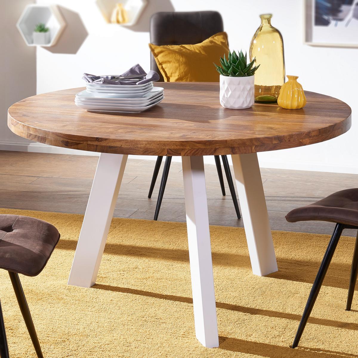Jedilna Miza Repa, Pravi Les, Ø 130cm - bela/barve indijskega rožnega lesa, Design, kovina/les (130/77cm) - MID.YOU