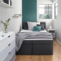 Boxbett Rosa ca. 140x200 cm Dunkelgrau mit Topper - Dunkelgrau/Anthrazit, MODERN, Holz/Holzwerkstoff (140/200cm) - Bessagi Home