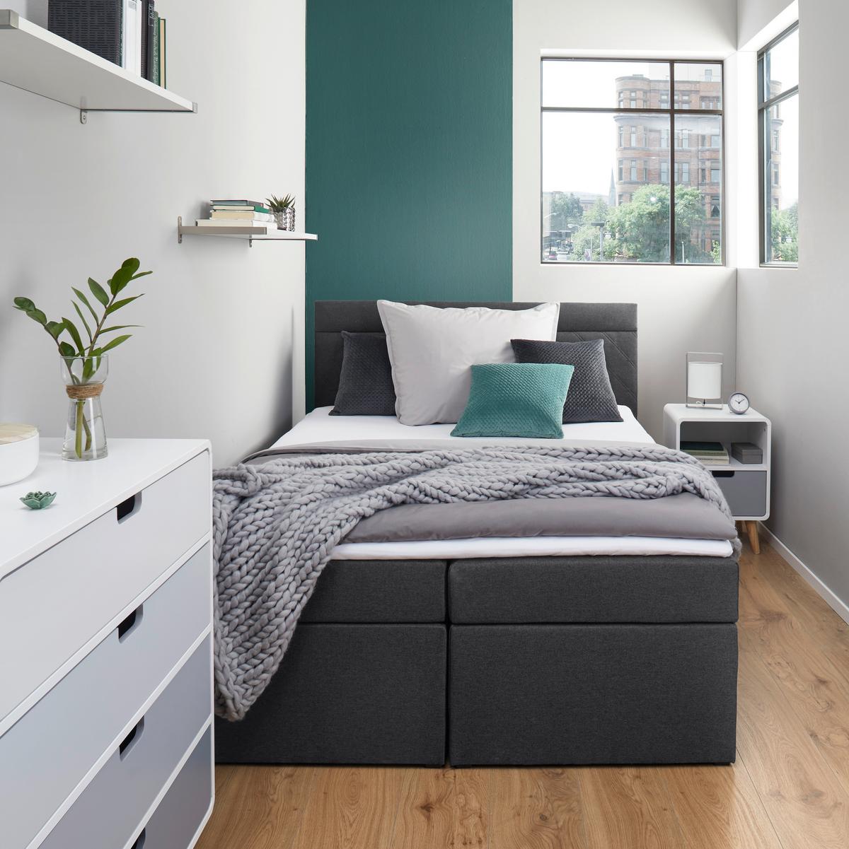 Boxbett Rosa ca. 140x200 cm Dunkelgrau mit Topper - Dunkelgrau/Anthrazit, MODERN, Holz/Holzwerkstoff (140/200cm) - Bessagi Home