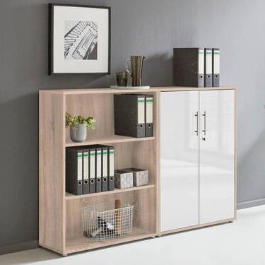 Aktenschrank Office Edition Sw Set 1 niedrig Eiche/Weiß - Weiß Hochglanz/Sonoma Eiche, MODERN, Holzwerkstoff (168,8/113,6/33cm) - MID.YOU