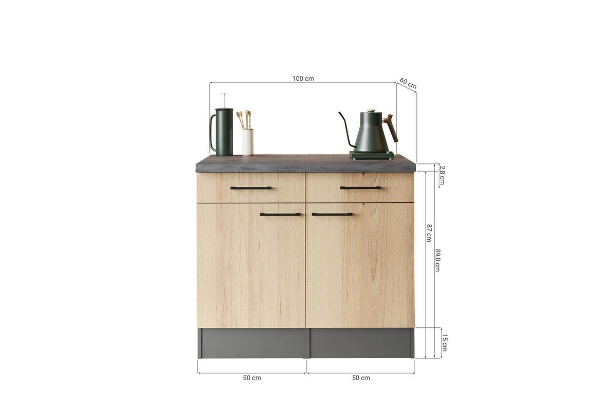 Küchenunterschrank Oliver Eiche - Schwarz/Eiche Artisan, Trend, Holzwerkstoff/Metall (100/90/60cm) - Respekta