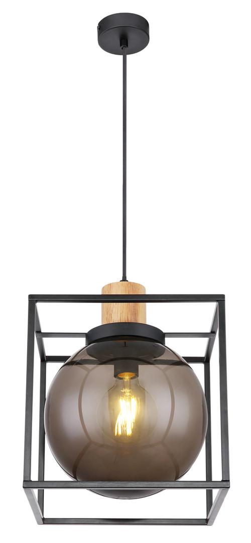Hängeleuchte Hilko max. 20 Watt - Schwarz/Naturfarben, Design, Holz/Kunststoff (28/28/120cm) - Globo