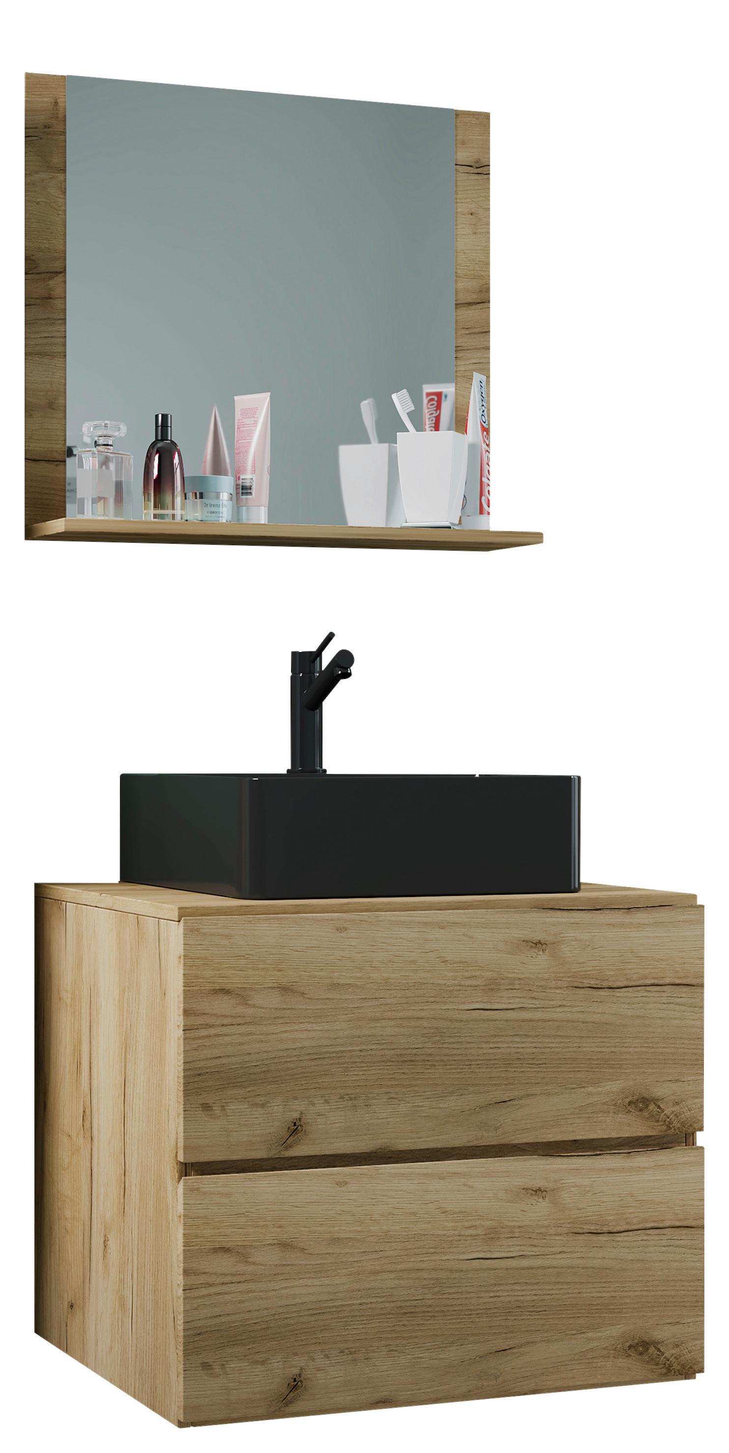 Kopalnica Lendas M, Medeni Hrast - črna/medeni hrast, Moderno, steklo/leseni material (61cm) - MID.YOU