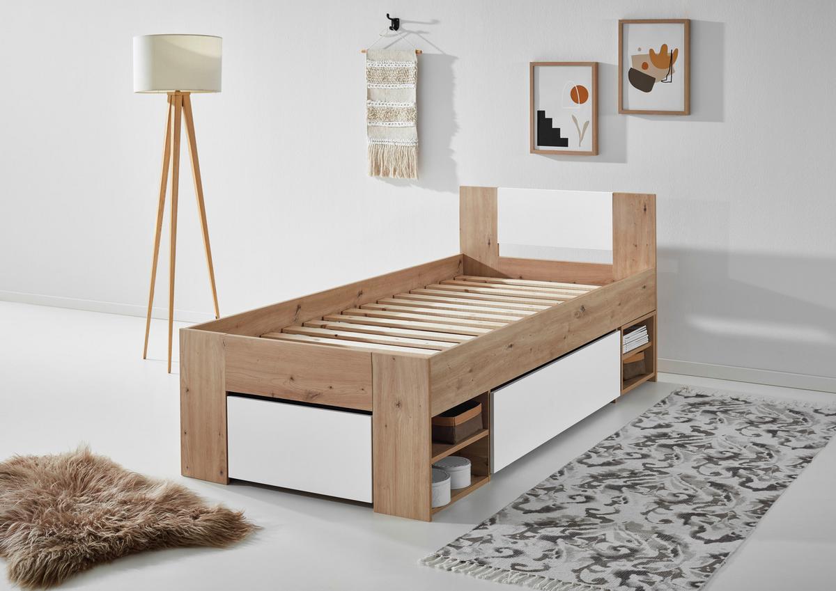 Postelja S Predalom Azurro 2-90 - bela/hrast artisan, Moderno, leseni material (90/200cm) - Mömax