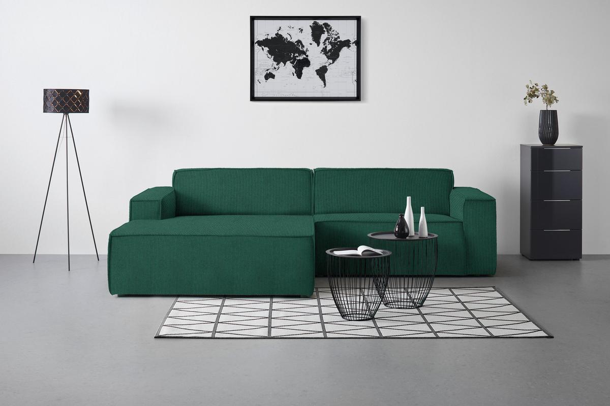 Wohnlandschaft Loft Dunkelgrün - Dunkelgrün/Schwarz, MODERN, Kunststoff/Textil (172/75/265cm) - Mömax