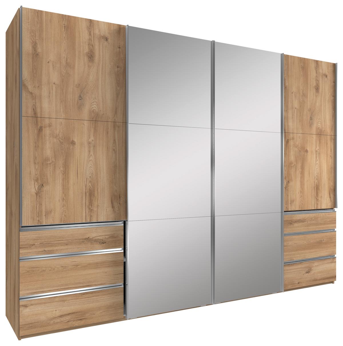 Ormar S Kliznim Vratima Level 36a - boje hrasta/boje kroma, Moderno, staklo/drvni materijal (300/216/65cm) - Modern Living
