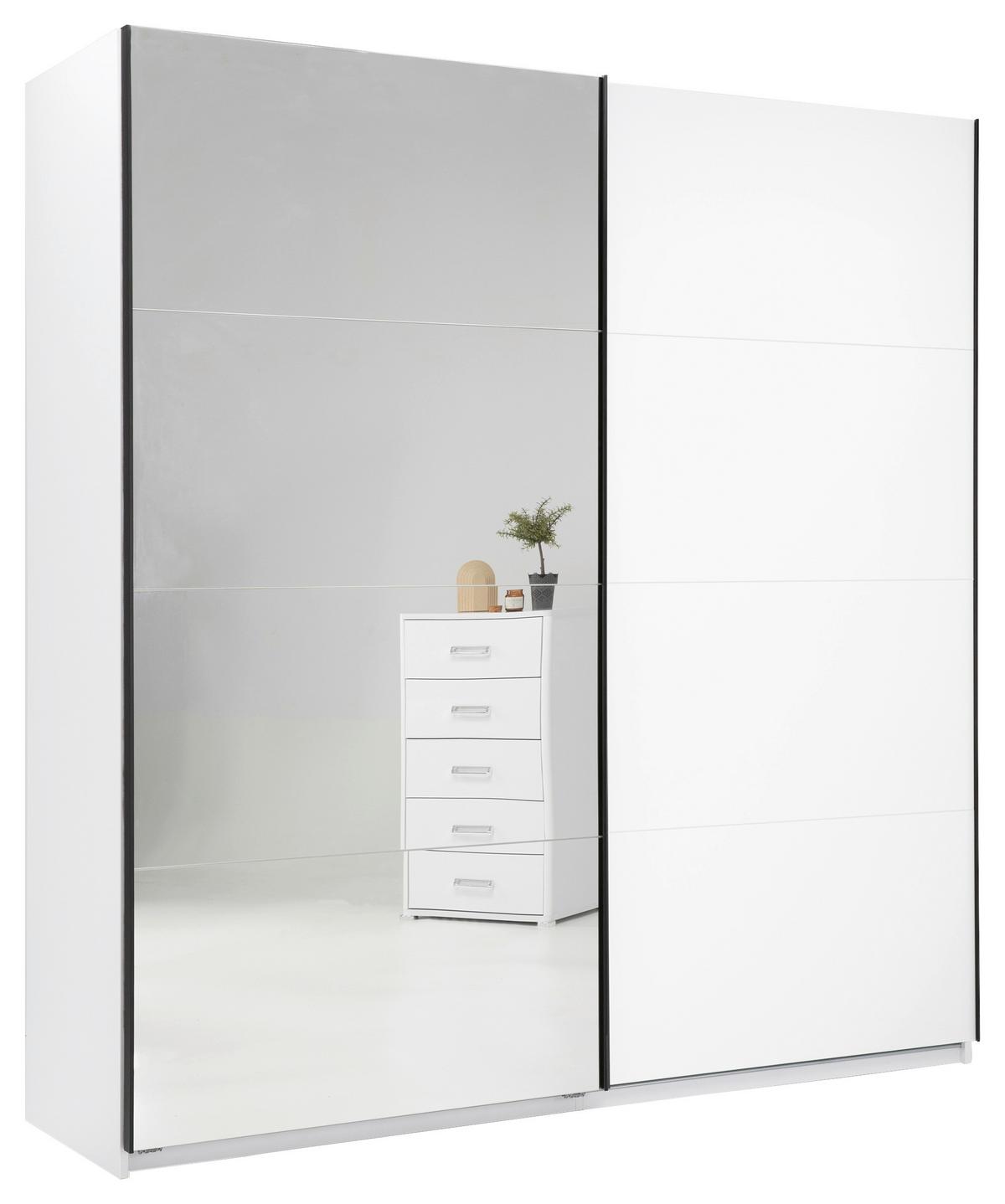 Schwebetürenschrank Family Weiß Hochglanz - Weiß Hochglanz/Schwarz, MODERN, Holzwerkstoff/Metall (200/212/62cm) - Mömax