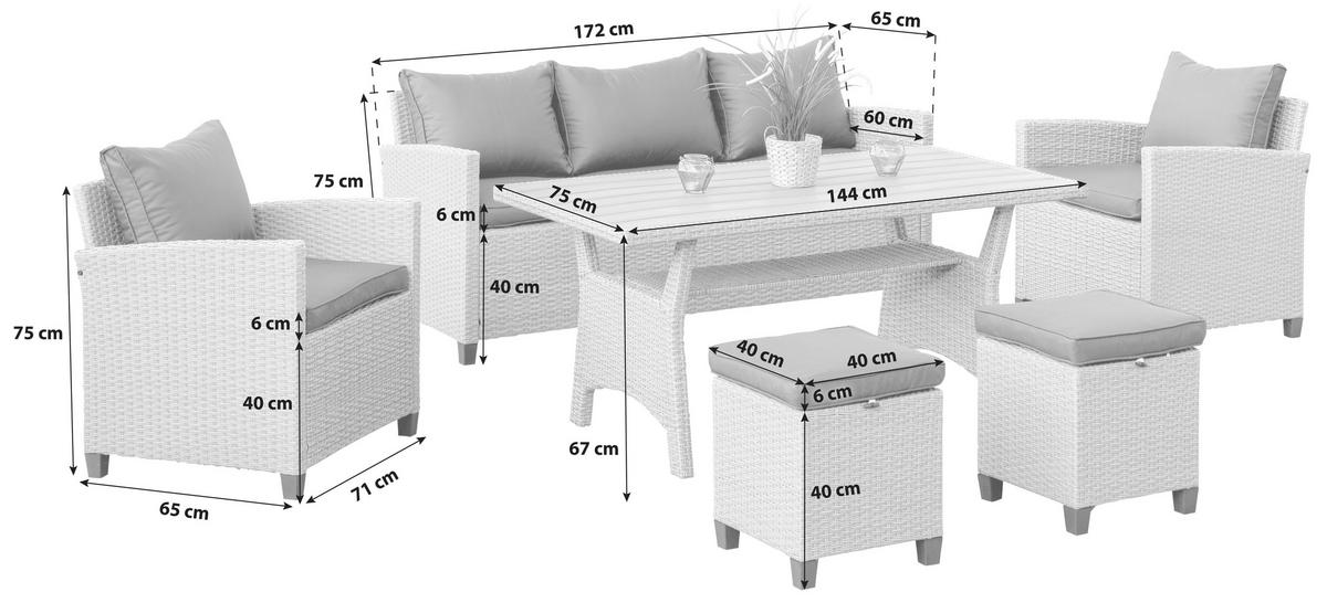 Lounge Garnitura Striano, 6-Delno - temno rjava/naravne barve, Konvencionalno, kovina/umetna masa (172/75/65cm) - Gardenson