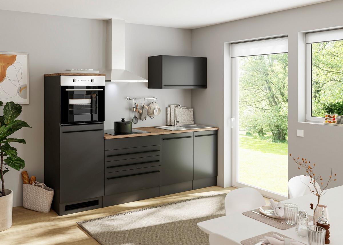 Bucătărie fără electrocasnice JAZZ - culoare lemn stejar/negru, Modern, material pe bază de lemn (260/200/60cm) - Modern Living