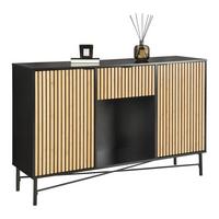 Sideboard Madrid Schwarz/Naturfarben massiv - Eichefarben/Schwarz, MODERN, Holz/Holzwerkstoff (143/90/40cm) - Mömax