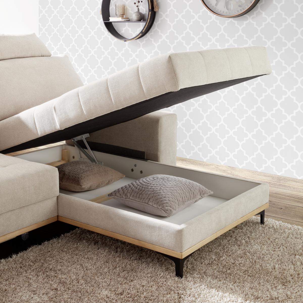 Ecksofa in Beige mit Schlaffunktion - Beige/Schwarz, Konventionell, Textil/Metall (272/87/171cm) - Zandiara
