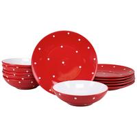Jedilni Servis Polka Dots, 12-Delni - rdeča/bela, Basics, keramika - Creatable