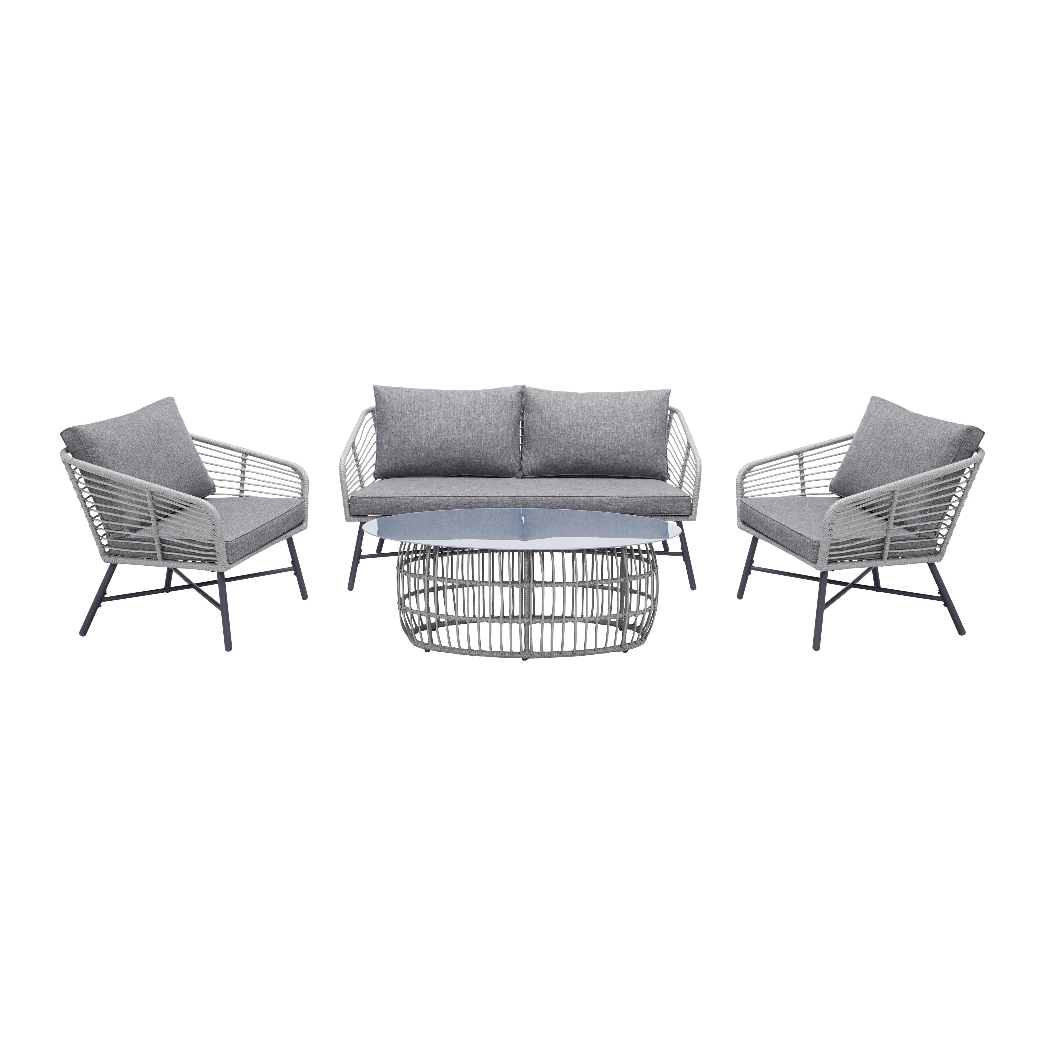 Loungegarnitur "Mica", 4-teilig, Outdoorstoff - Dunkelgrau, Modern, Glas/Kunststoff - Bessagi Garden