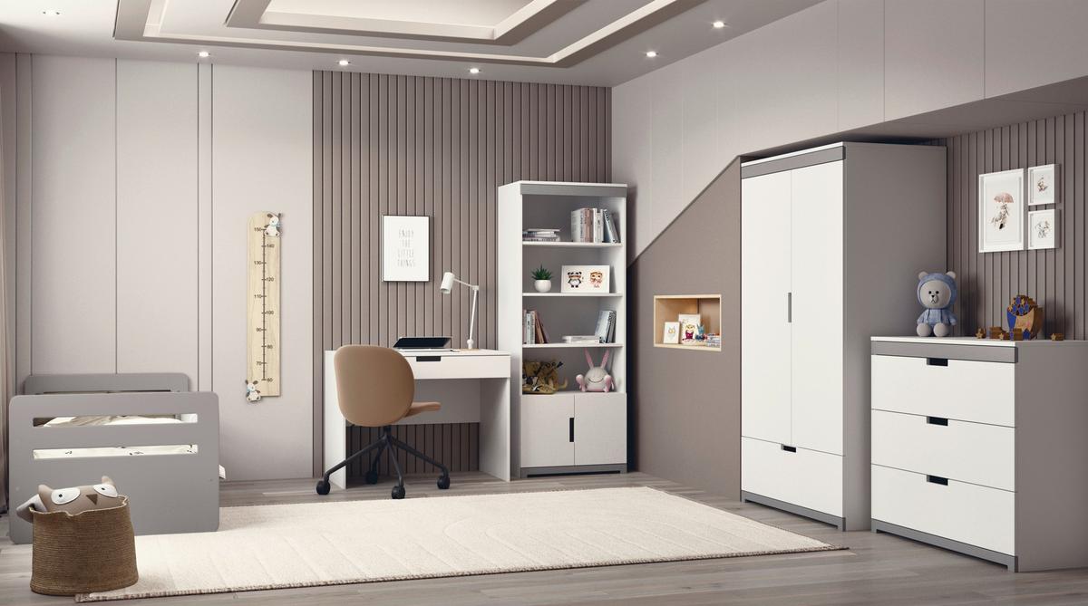 Otroška Postelja Tomi, Bela, Siva, 80x160cm - siva/bela, Moderno, tekstil/leseni material (80/160cm) - MID.YOU