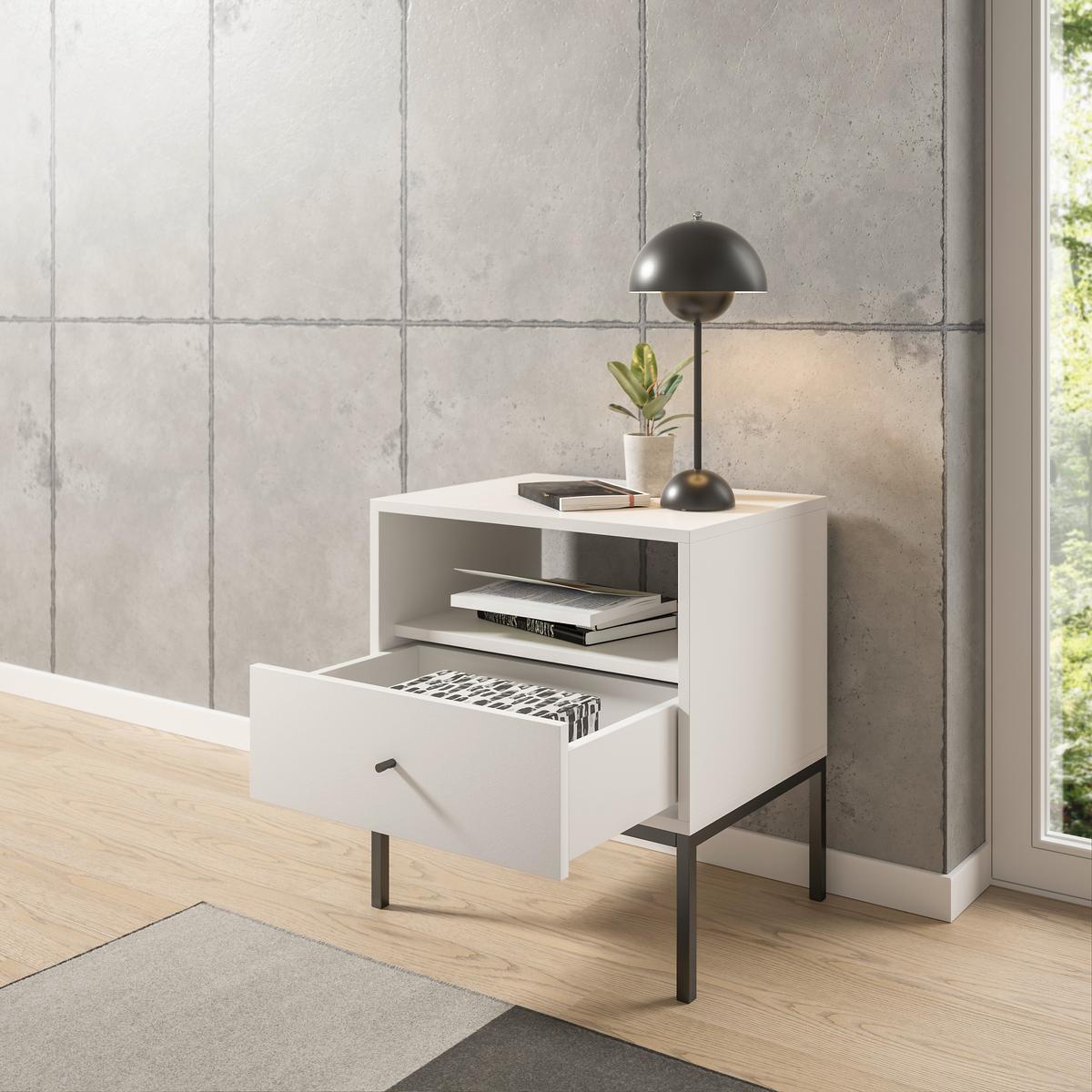 SZAFKA NOCNA INES - czarny/biały, Modern, materiał drewnopochodny/metal (54/56/39cm) - MID.YOU