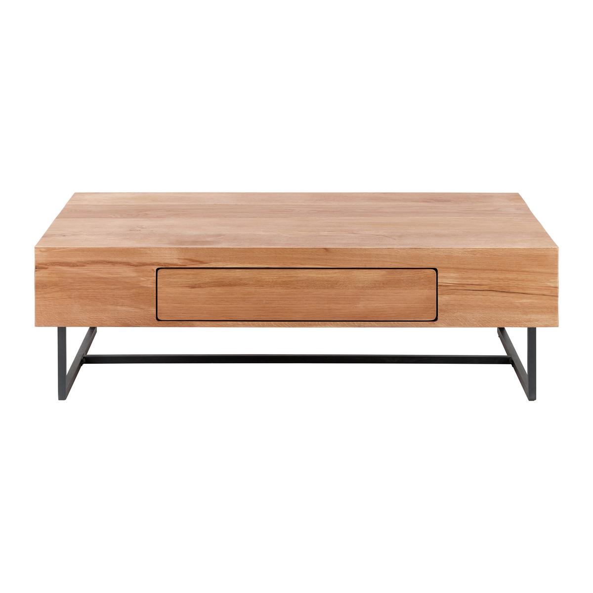 Couchtisch "Davide", ca. 130x80 cm, aus Eiche, massiv - Eichefarben/Schwarz, MODERN, Holz/Metall (130/40/80cm) - Bessagi Home
