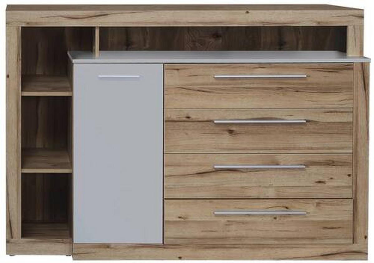 Široka Komoda Kasura, Barva Hrasta, Siva - siva/barve aluminija, Konvencionalno, umetna masa/leseni material (161/107/43cm) - Ti'me
