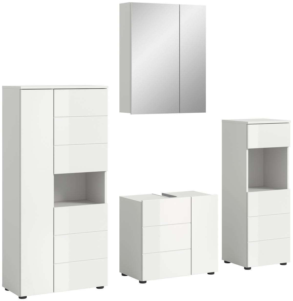 Badezimmer Vira 4-tlg. mit LED ca. 158 cm Weiß - Weiß Hochglanz/Schwarz, MODERN, Holzwerkstoff/Kunststoff (158cm) - MID.YOU