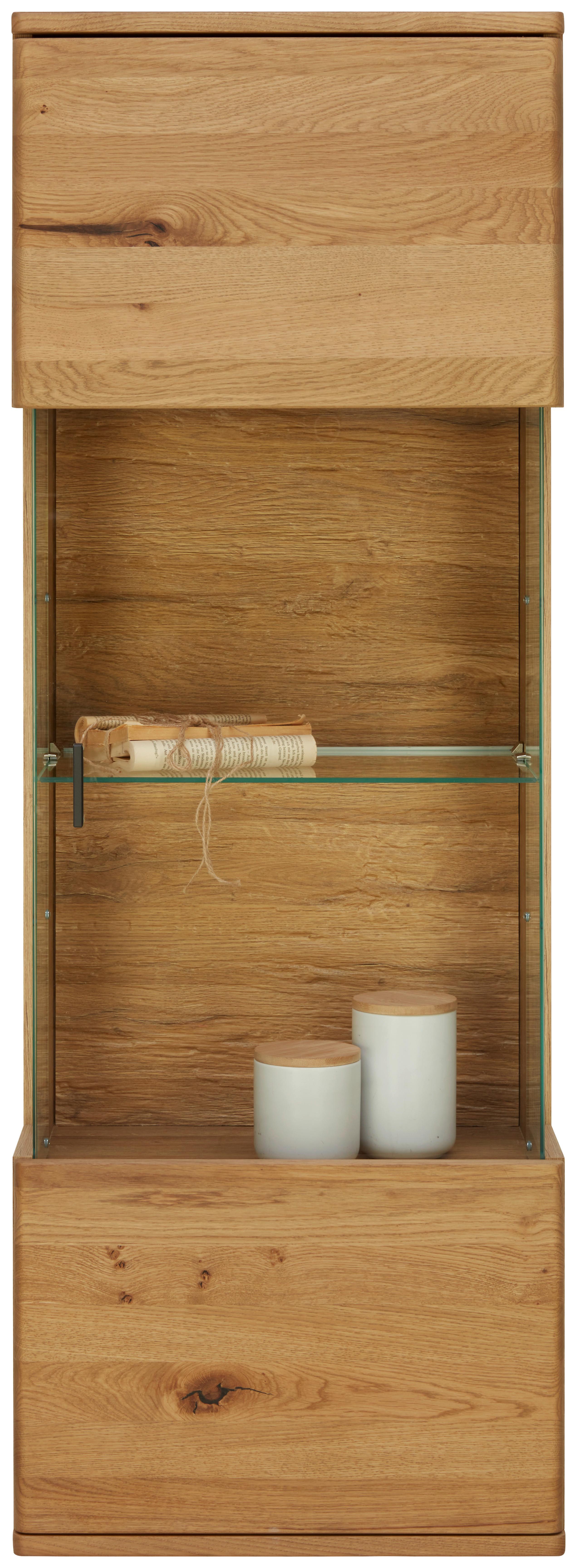 Hängevitrine in Wildeiche - Wildeiche/Schwarz, MODERN, Glas/Holz (50/138/37cm) - Premium Living