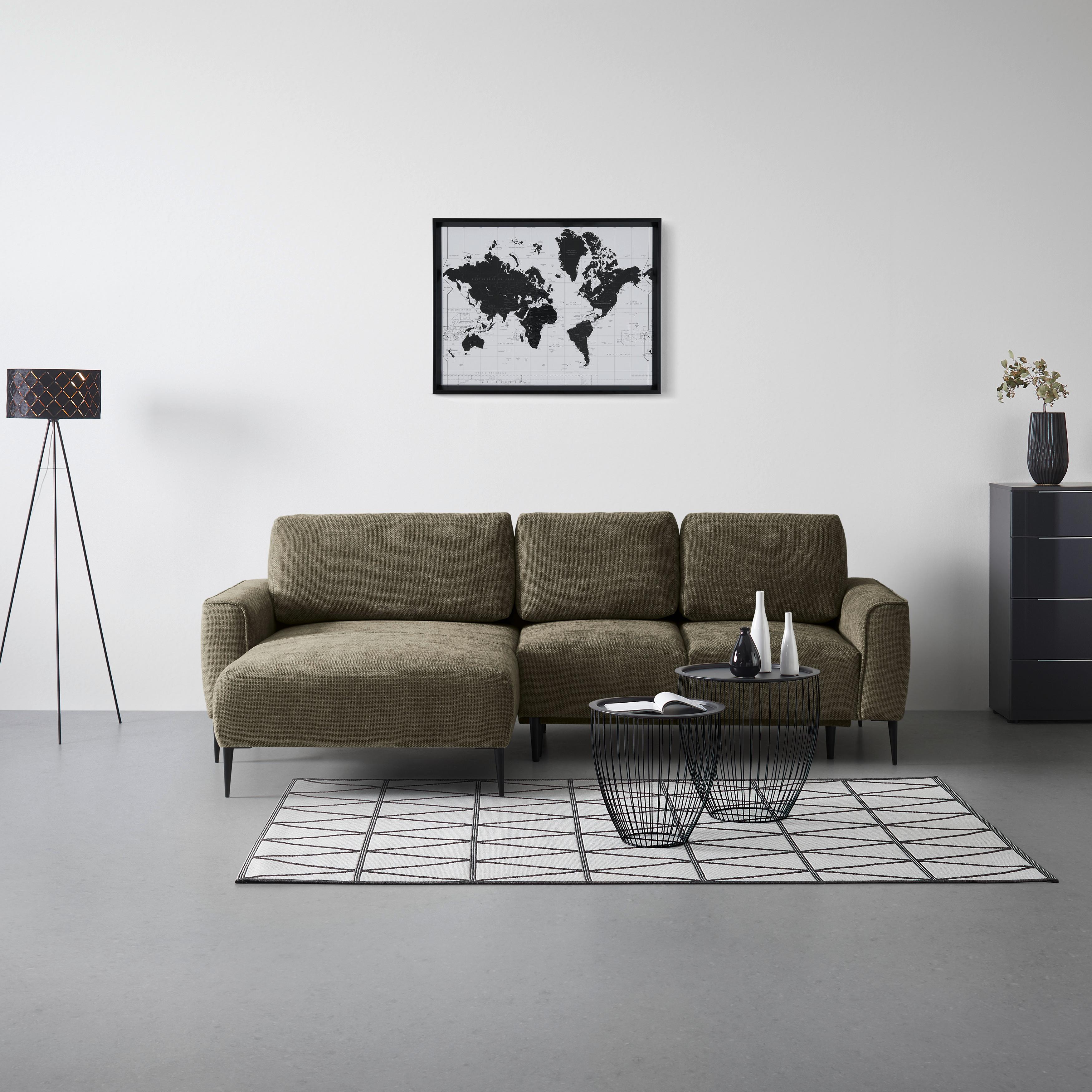 Ecksofa Custom Olivgrün - Schwarz/Olivgrün, MODERN, Textil/Metall (164/255cm) - Mömax