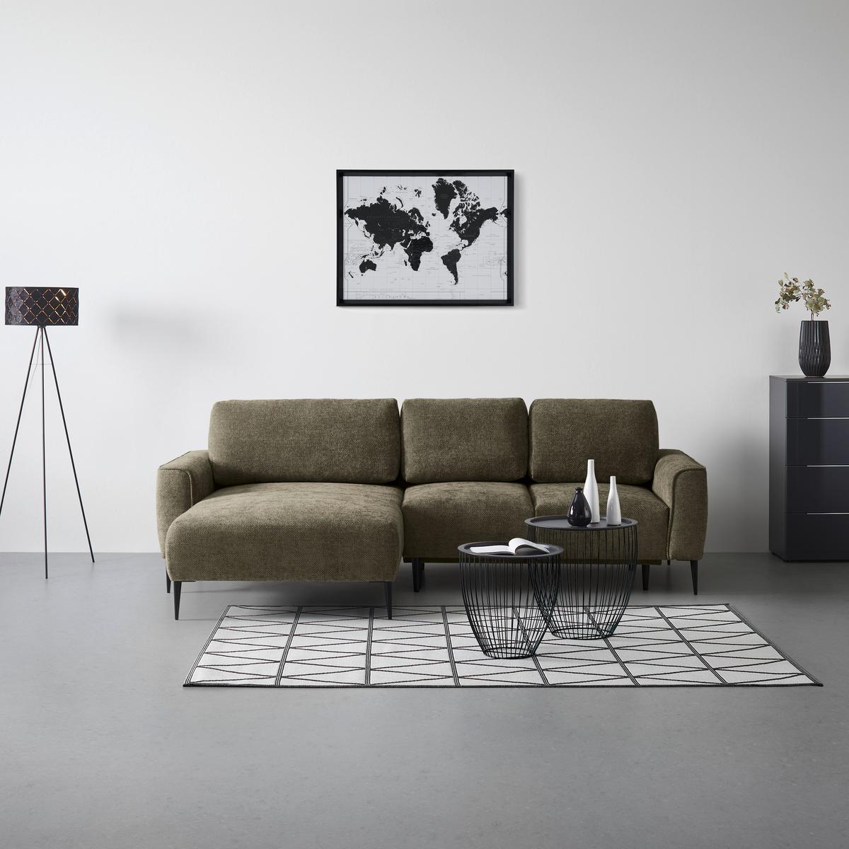 Ecksofa Custom Olivgrün - Schwarz/Olivgrün, MODERN, Textil/Metall (164/85/255cm) - Mömax