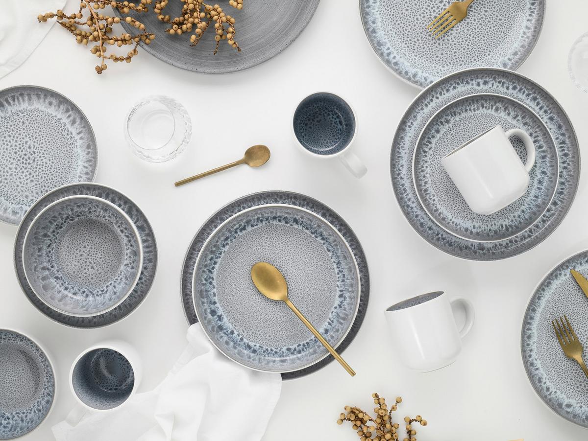 Serviciu de masă Nordic Fjord 16/1 - alb/gri satinat, Basics, ceramică - Creatable