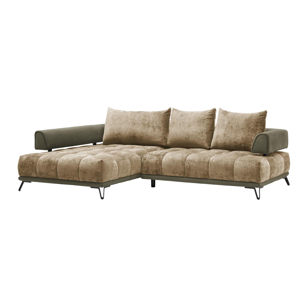 Ecksofa Morgan Olivgrün - Schwarz/Olivgrün, MODERN, Textil/Metall (184/67-87/262cm) - Mömax