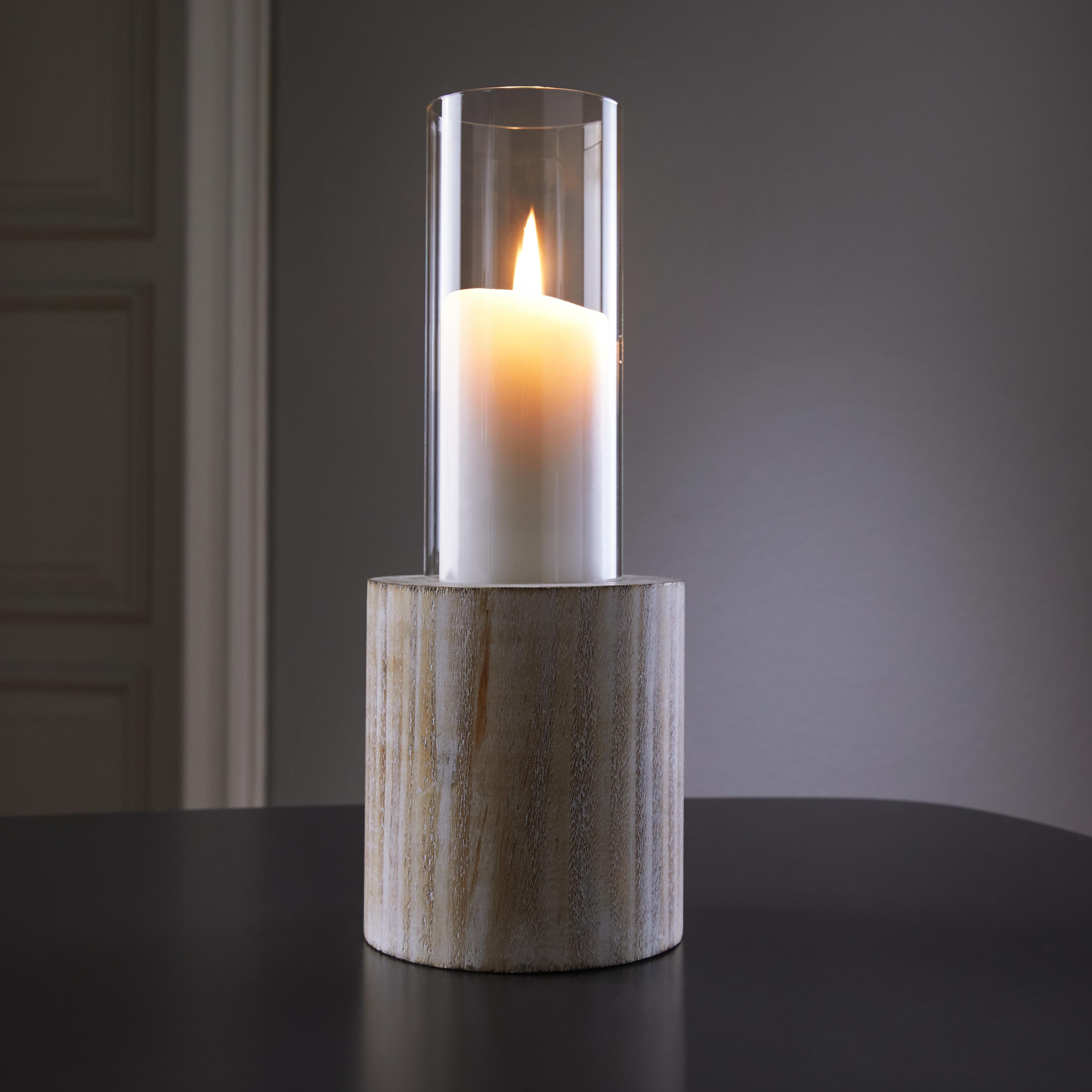 Kerzenhalter aus Tanne in Weiß Ø/H ca. 11,5/29cm 'Lenny' - Weiß, MODERN, Glas/Holz (11,5/29cm) - Bessagi Home