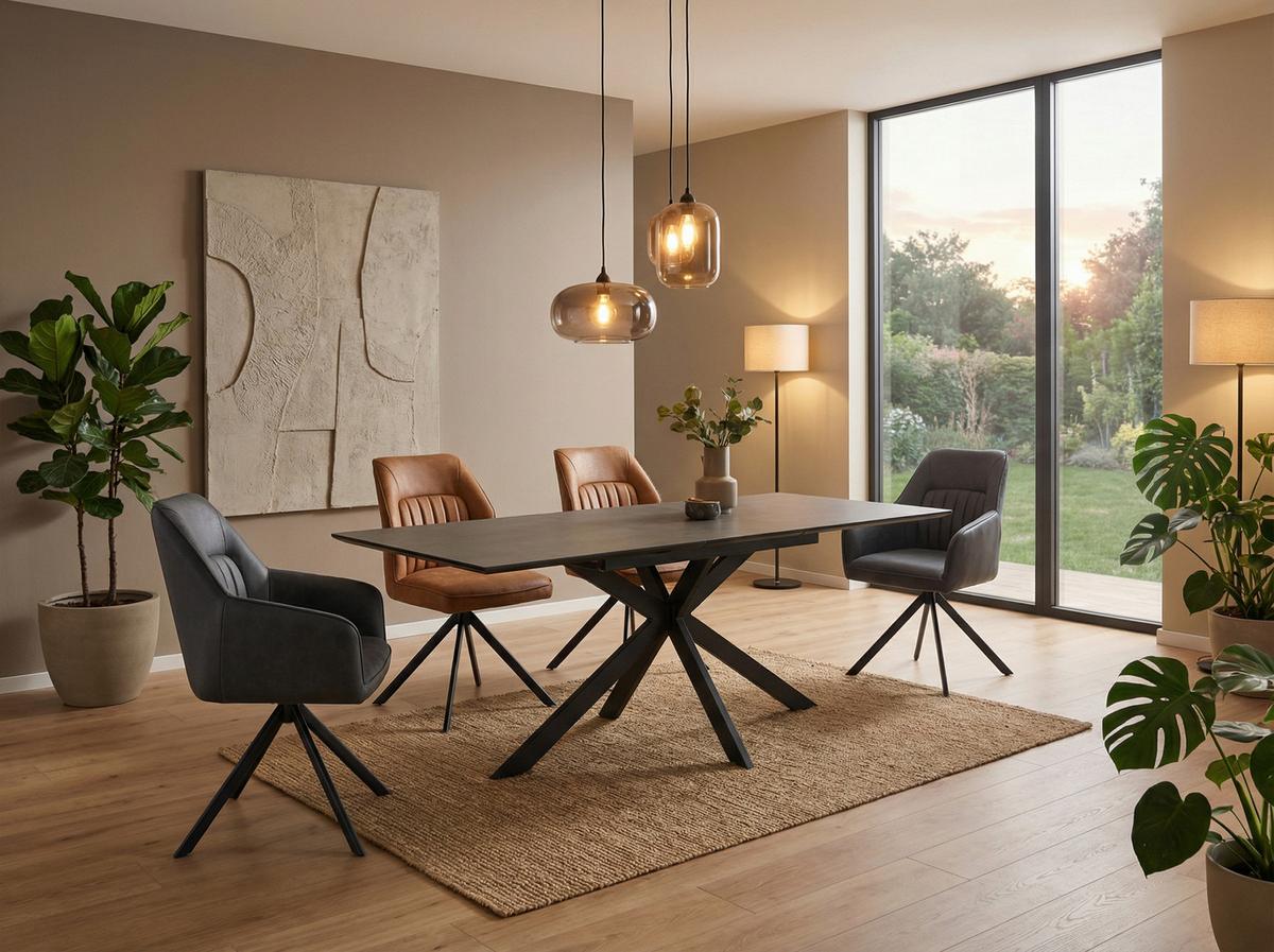 ARMLEHNSTUHL-SET POLINA S 2ER-SET - Cognac/Schwarz, MODERN, Textil/Metall (62/92/68cm) - MID.YOU