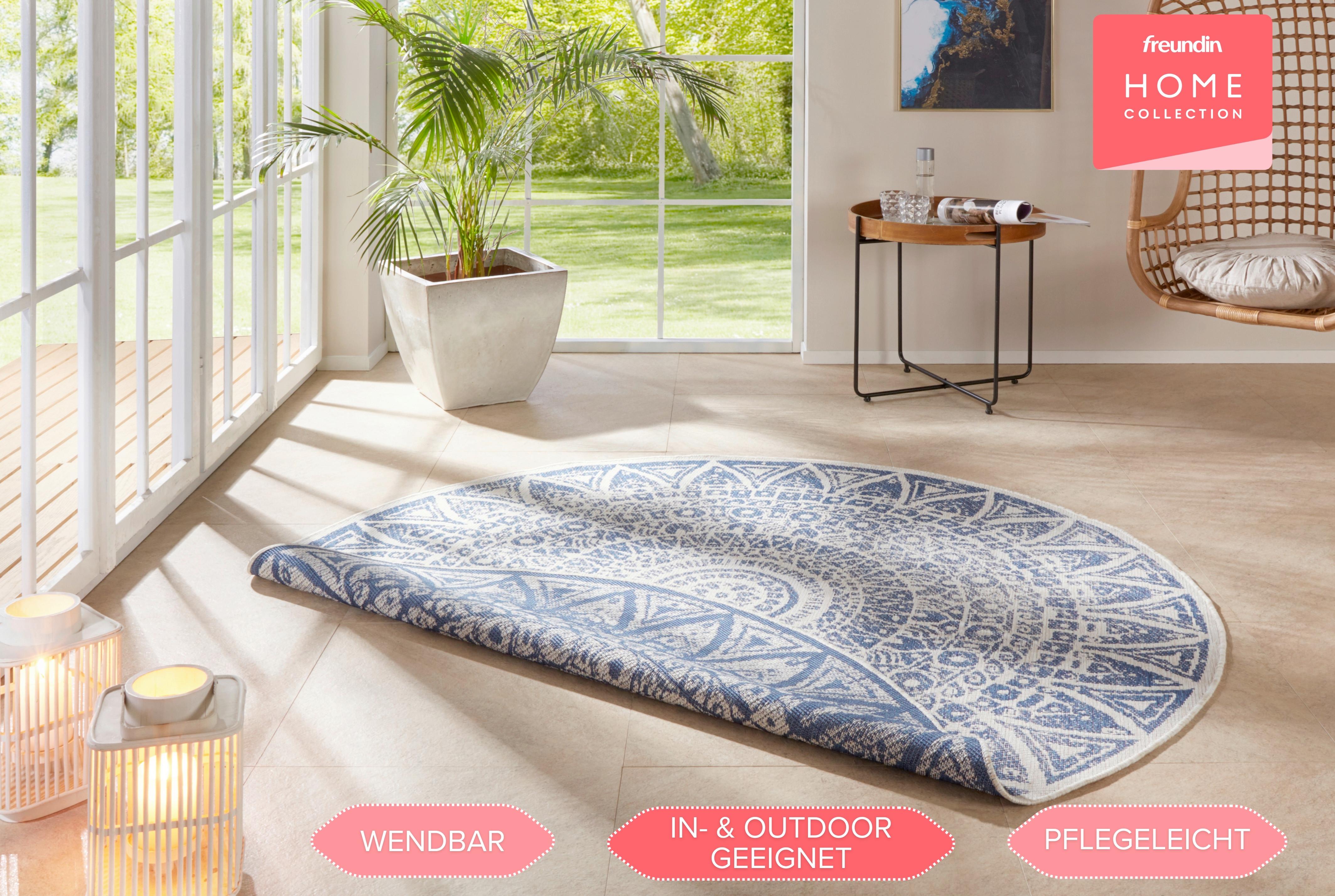 Flachwebeteppich Lilja Blau/Creme Ø ca. 140cm - Blau/Creme, Design, Kunststoff (140cm)