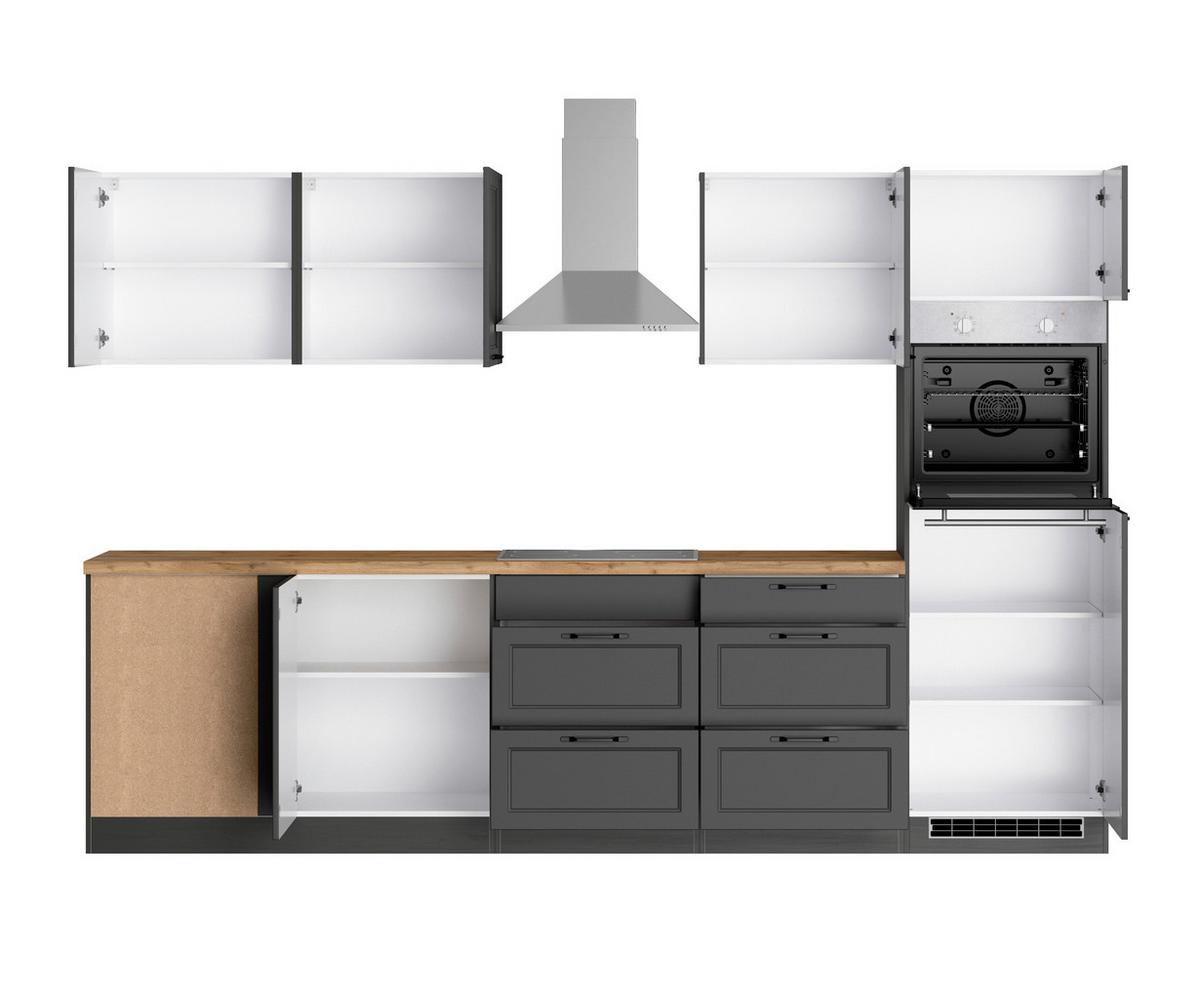 Eckküche Meran mit Geräten ca. 240x300 Grau/Eiche - Eiche Wotan/Schwarz, LIFESTYLE, Holzwerkstoff/Metall (240/300cm) - Held