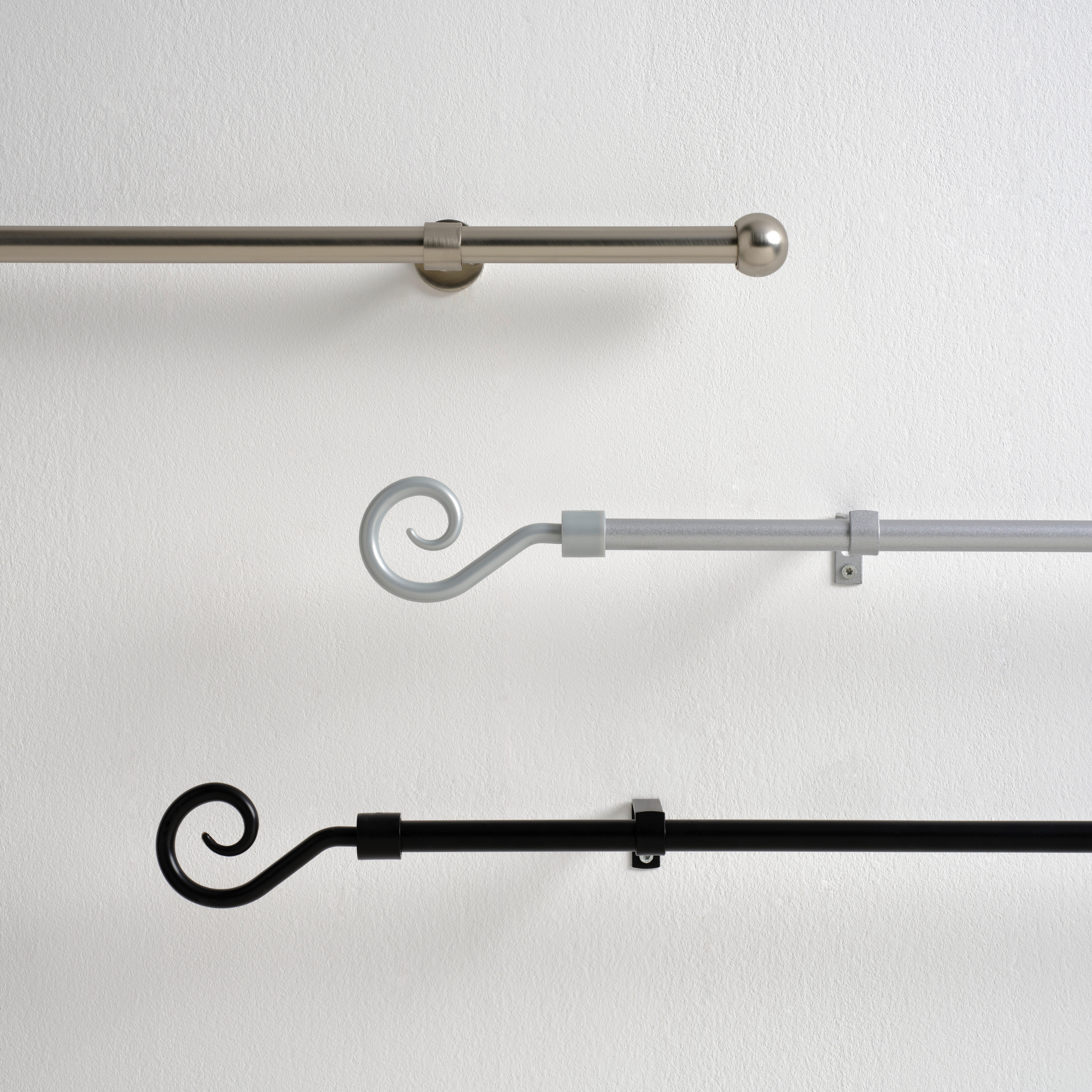 Vorhangstangenset Wand/Decke ca. 120-210cm - Edelstahlfarben, Metall (120-210cm) - Premium Living