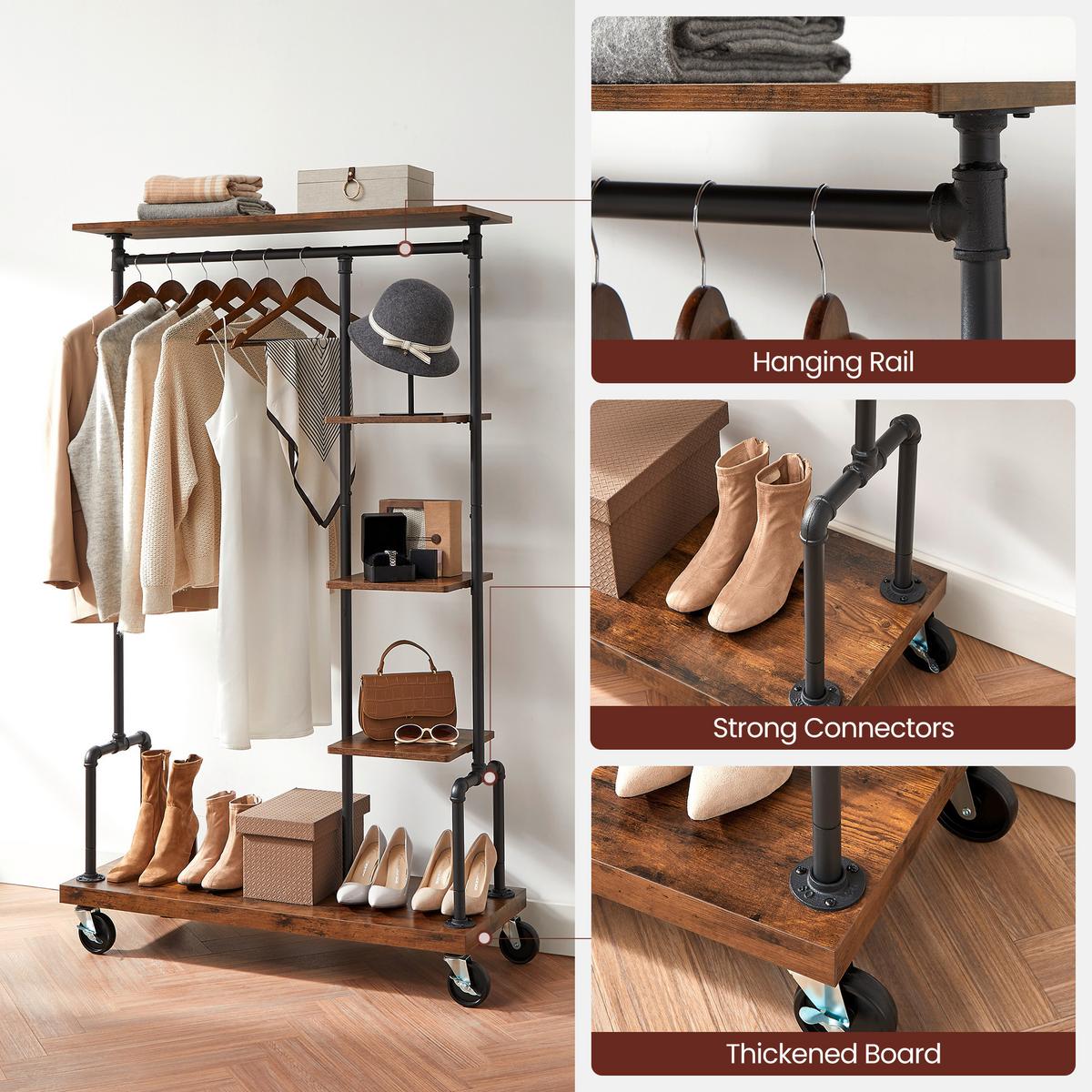 KLEIDERWAGEN HSR66BXV2 - Schwarz/Braun, Trend, Holzwerkstoff/Metall (103.5/174.5/40cm) - MID.YOU