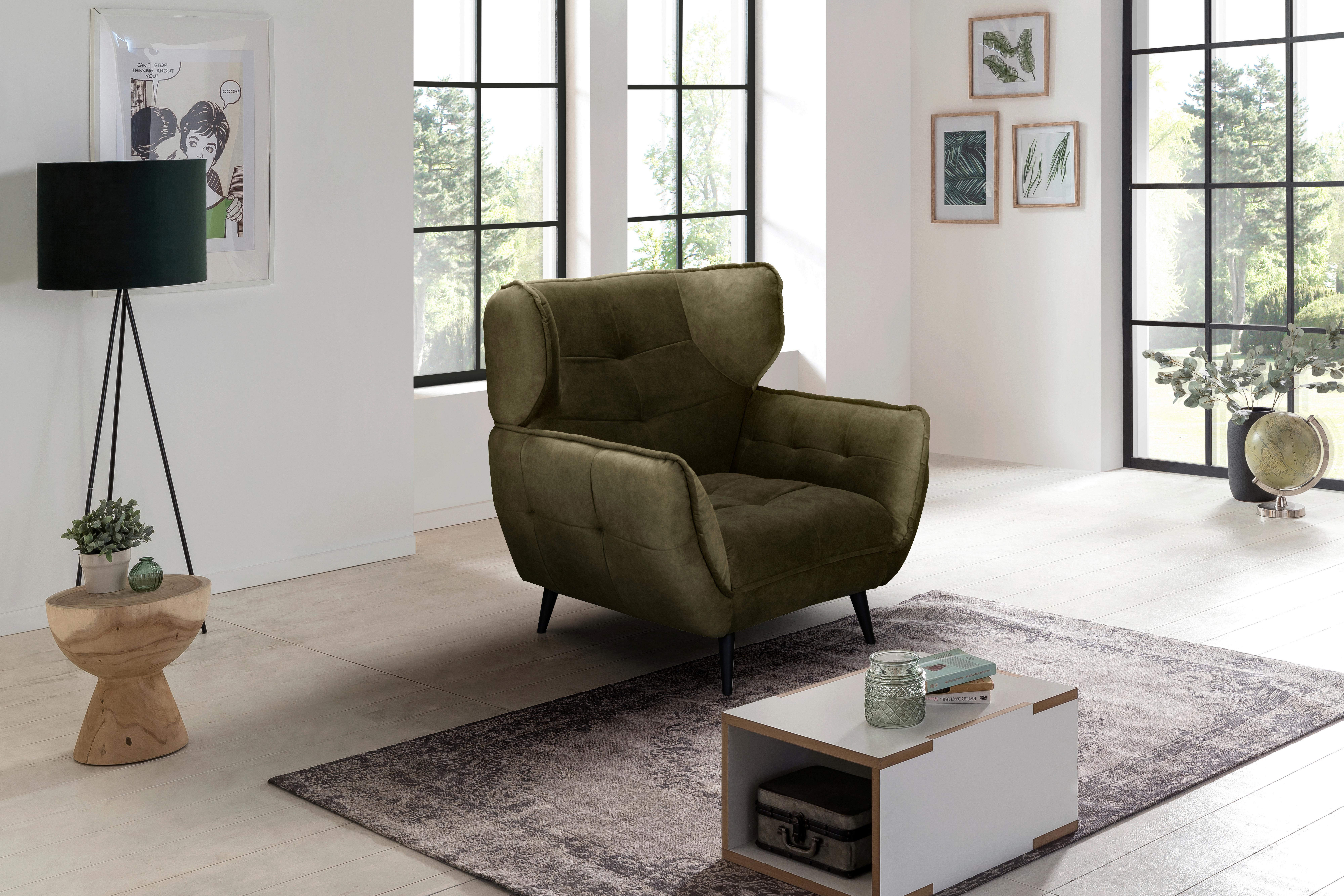 Fotel Ariana - olívazöld, Modern, textil (103/105/98cm)