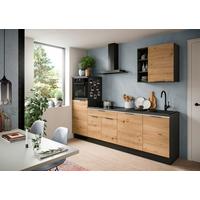 Küchenblock Charly ohne Geräte ca.260cm Eiche Artisan mit LED - Schwarz/Weiß, MODERN, Holzwerkstoff/Metall (260cm) - MID.YOU