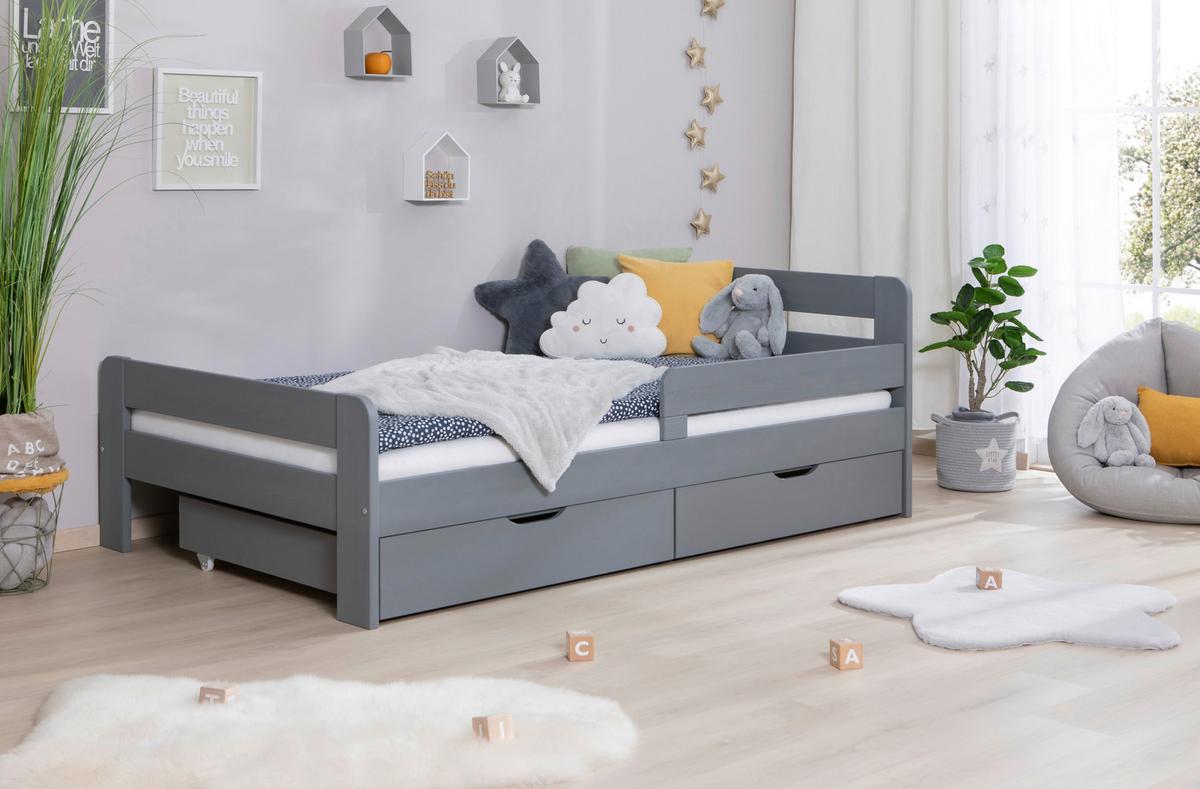 Bett Bennet mit Schubkasten ca. 120x200 cm Hellgrau - Hellgrau/Naturfarben, MODERN, Holz/Textil (120/200cm) - MID.YOU