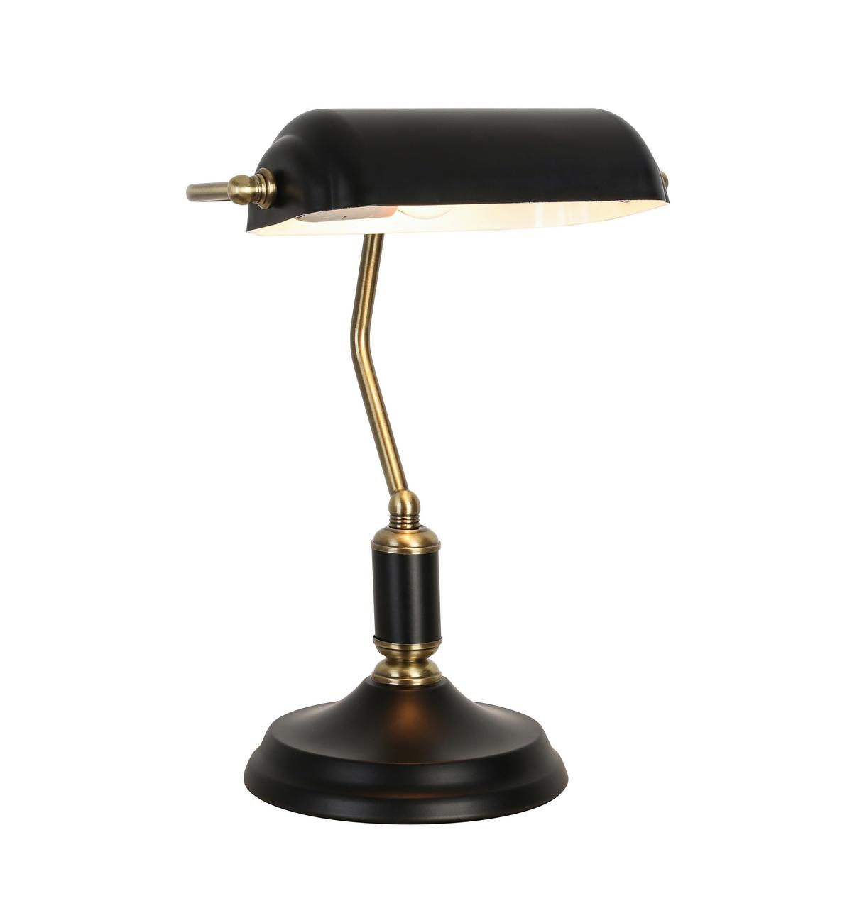 Tischleuchte Banker max. 25 Watt - Messingfarben/Schwarz, ROMANTIK / LANDHAUS, Metall (18/26,5/37cm) - Mömax