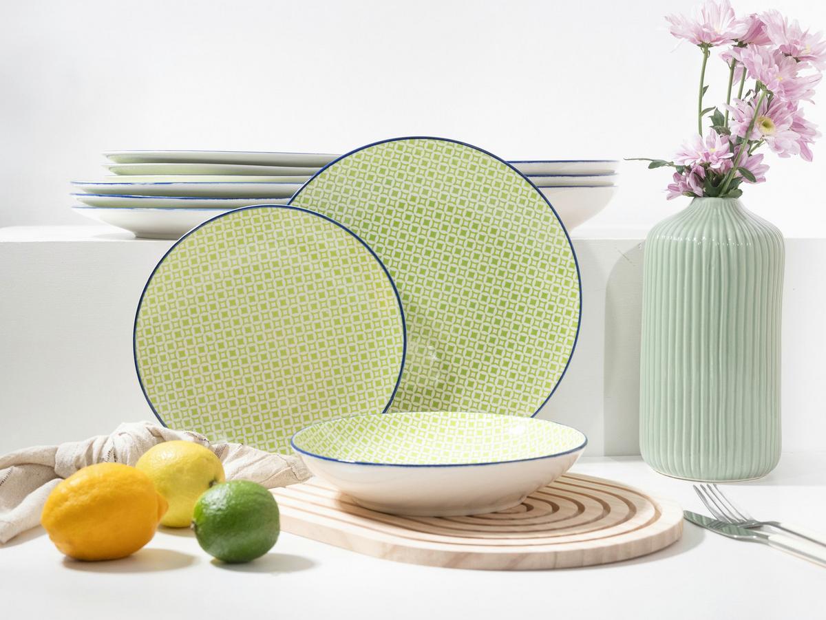 Tafelservice 24892 Mediterran Grün - Weiss/Hellgrün, Basics, Keramik - Creatable