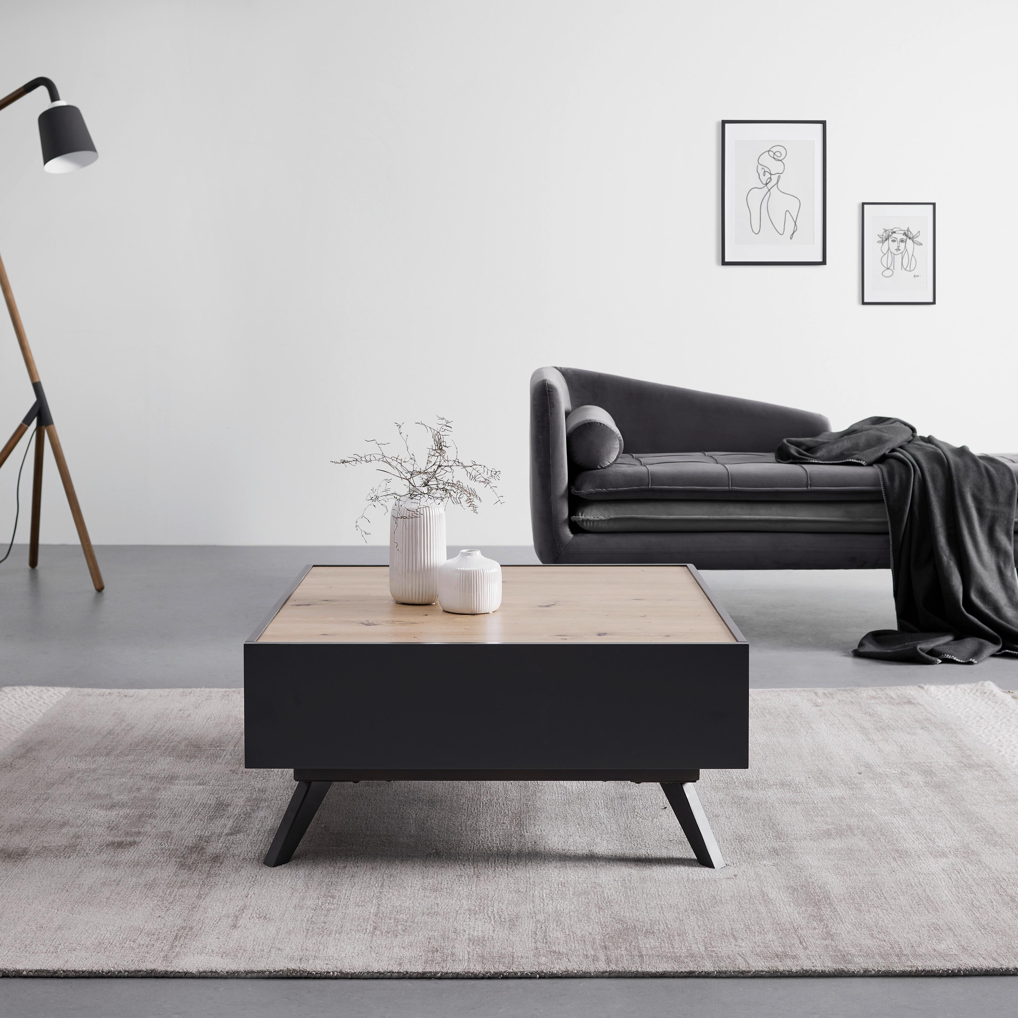 Couchtisch Fosco Grau/Eichefarben MDF - Eichefarben/Schwarz, MODERN, Metall (80/80/38cm) - Bessagi Home